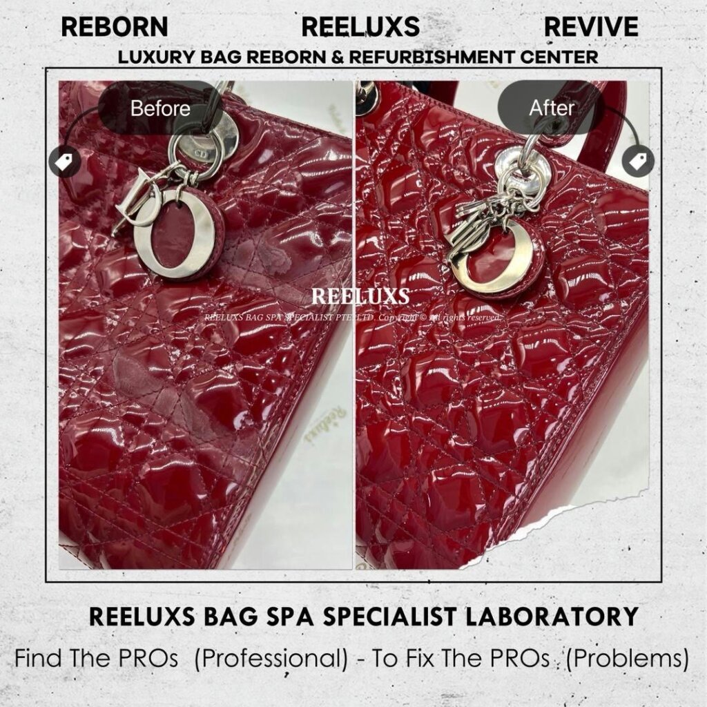 Christian Dior Lady Dior Handbag Patent Leather Mold Oxidation Damaged & Color Damaged Refurbishment | REELUXS