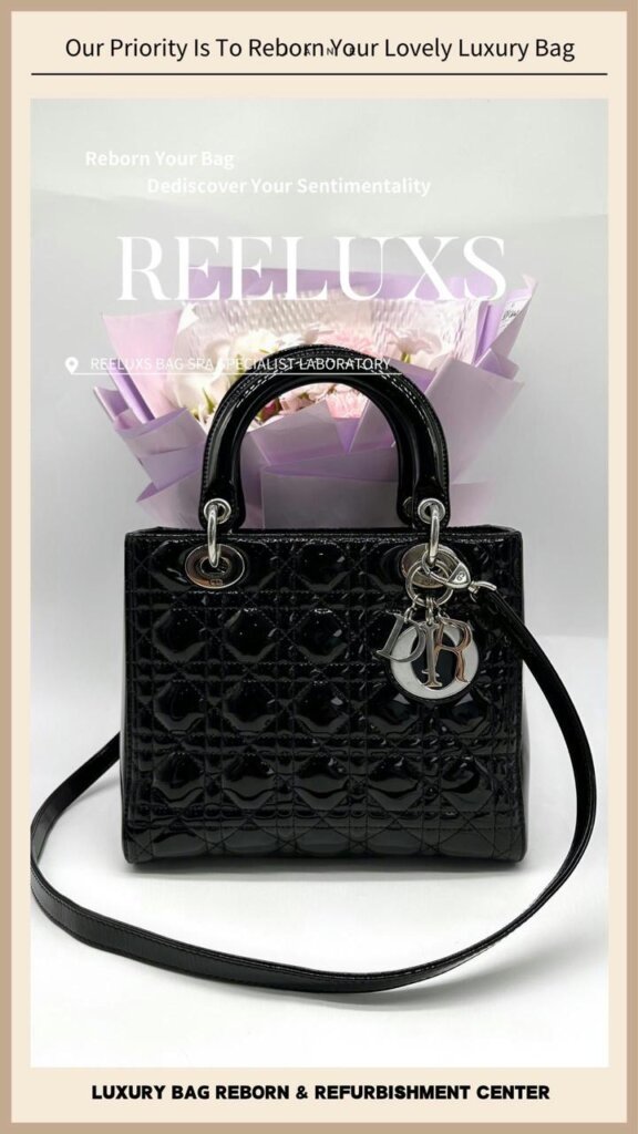 Lady Dior Patent Leather Handbag Leather Faded Black Color Stain Problem Change… — frame 15