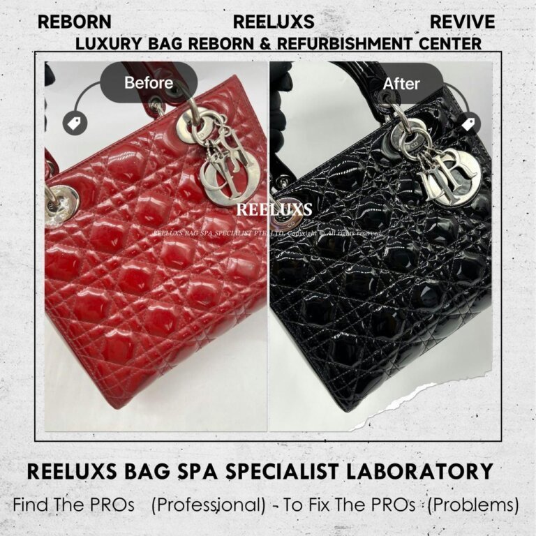 Dior Lady Dior Patent Leather Handbag Leather Faded Black Color Stain Problem Change To Black Color I REELUXS