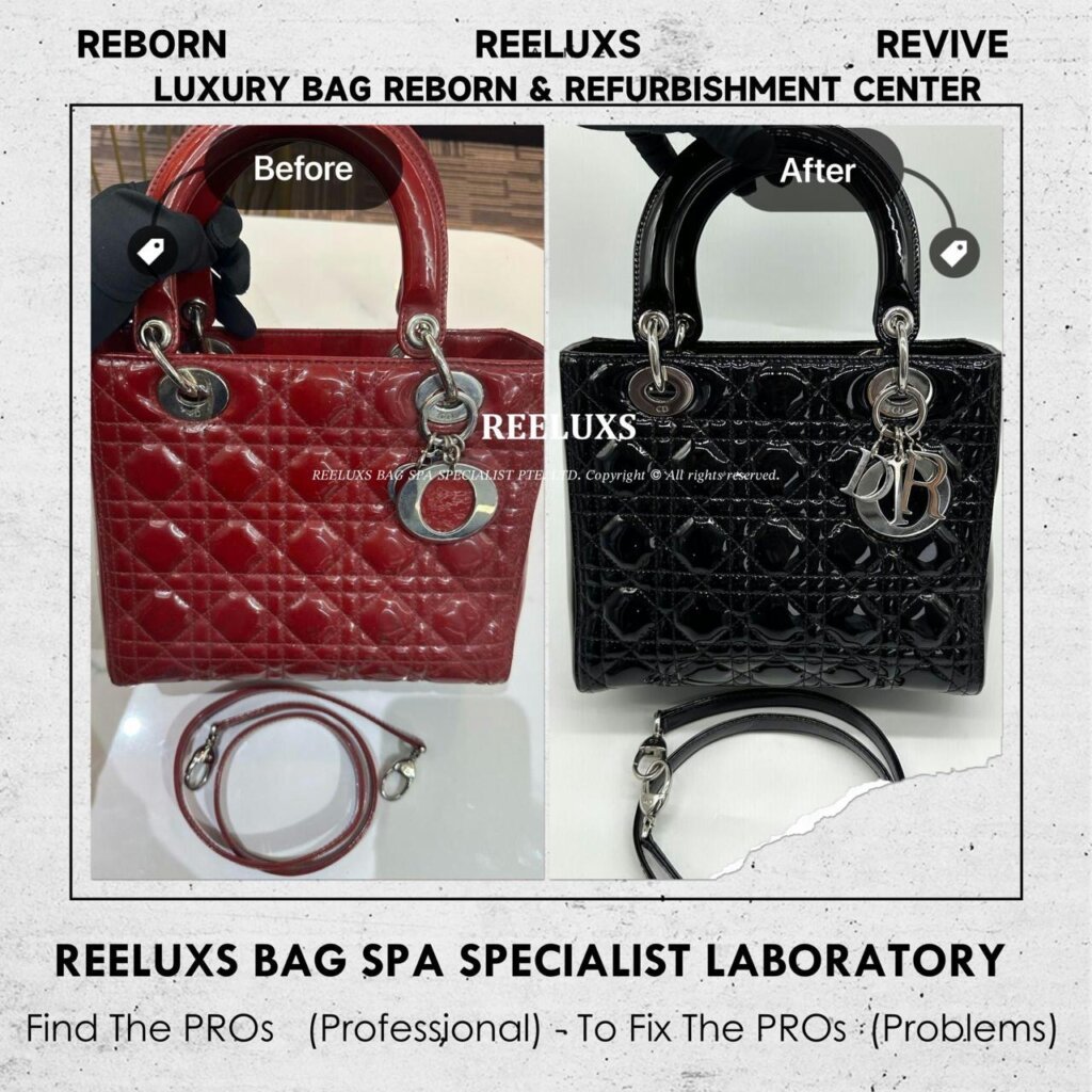 Lady Dior Patent Leather Handbag Leather Faded Black Color Stain Problem Change… — frame 2