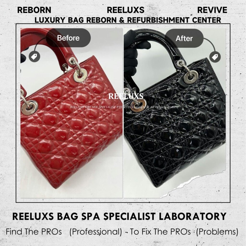 Lady Dior Patent Leather Handbag Leather Faded Black Color Stain Problem Change… — frame 7