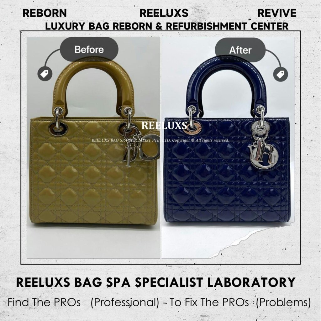 Lady Dior Medium Handbag Patent Leather Color Transfer Oxidation Refurbishment I REELUXS — frame 2