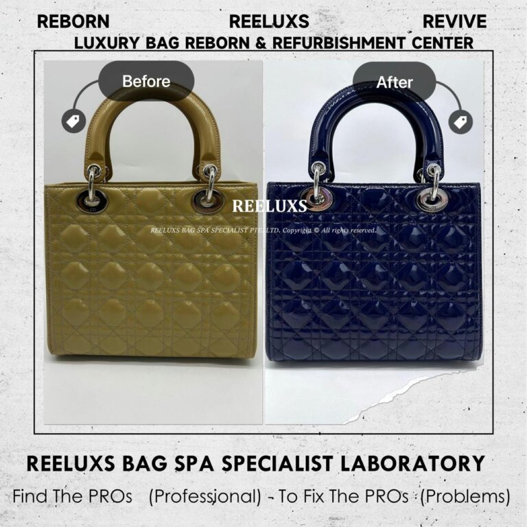 Dior Lady Dior Medium Handbag Patent Leather Color Transfer Oxidation Refurbishment I REELUXS