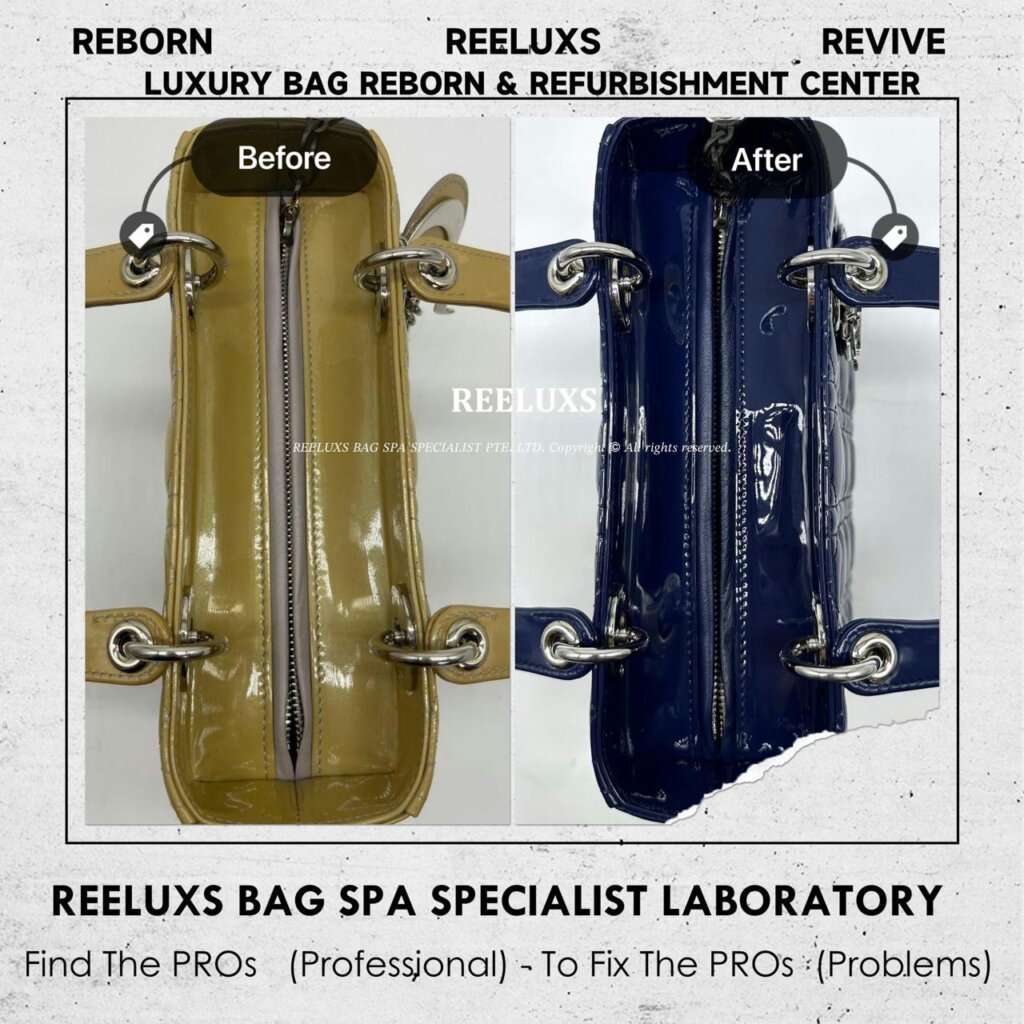 Lady Dior Medium Handbag Patent Leather Color Transfer Oxidation Refurbishment I REELUXS — frame 4