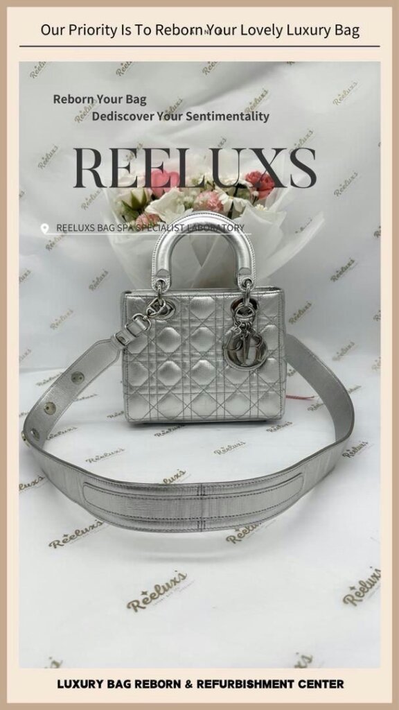 Christian Dior Small Lady Dior Handbag Metallic Mold Damaged Oxidation & Faded… — frame 6