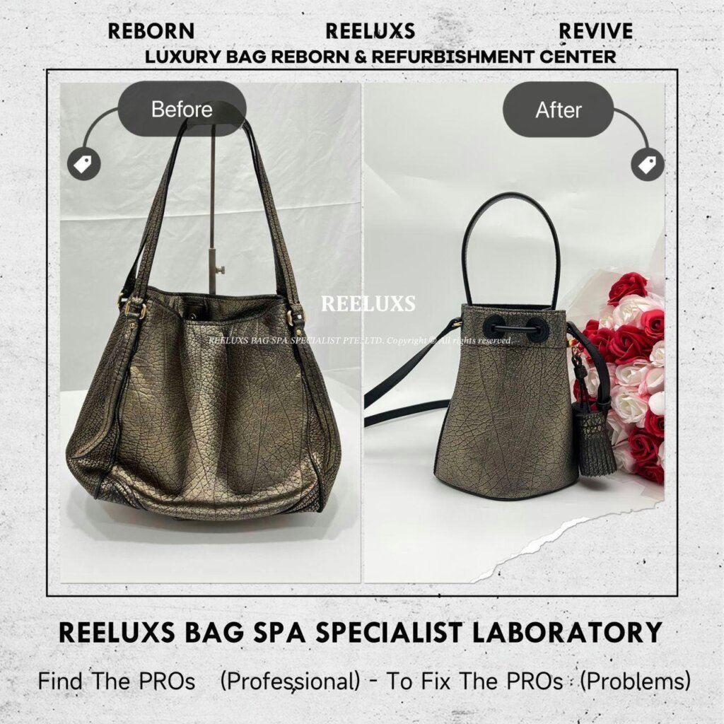 BURBBERY Metallic Leather Tote Bag Customised To Mini TB Bucket Bag Refurbishment… — frame 4
