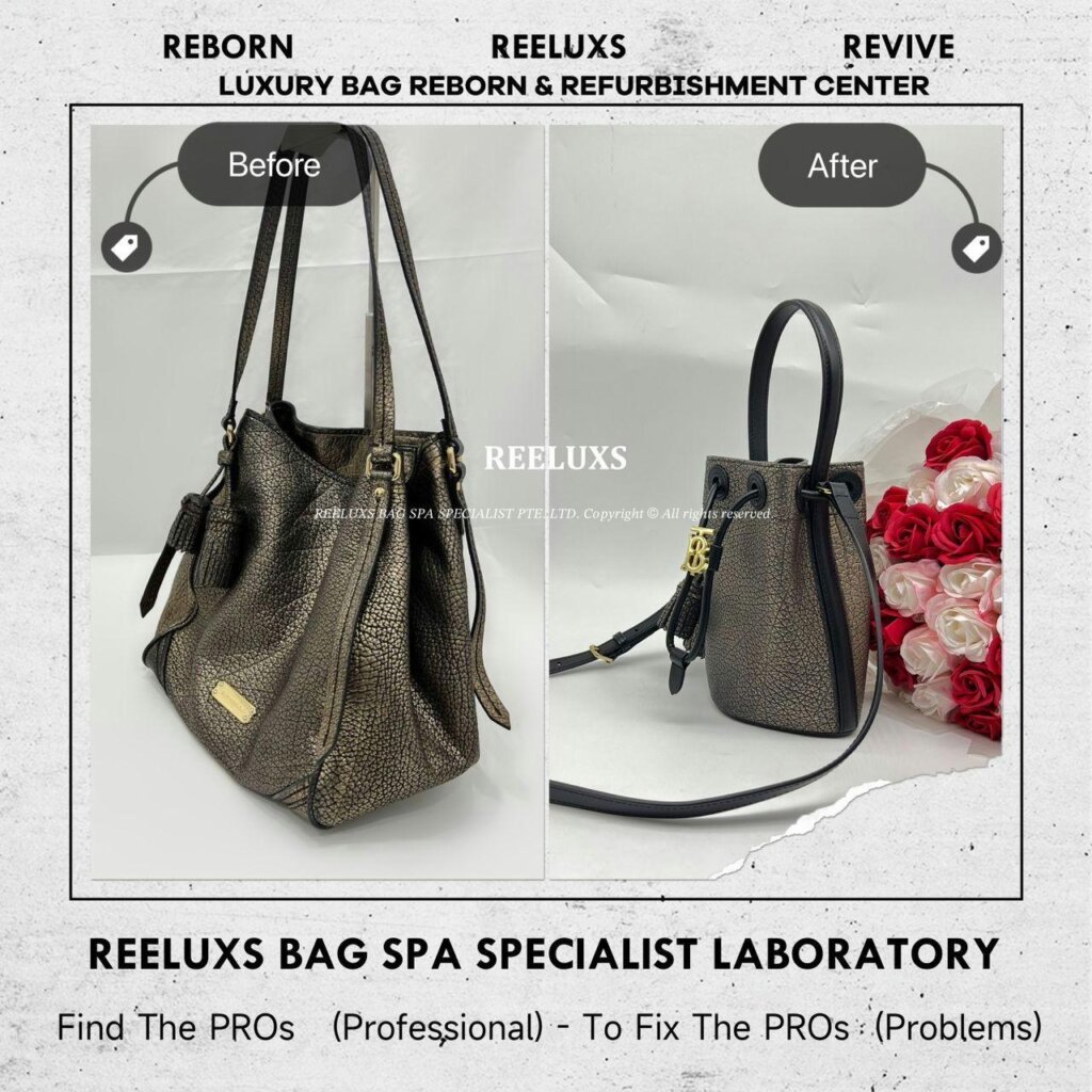 BURBBERY Metallic Leather Tote Bag Customised To Mini TB Bucket Bag Refurbishment… — frame 3