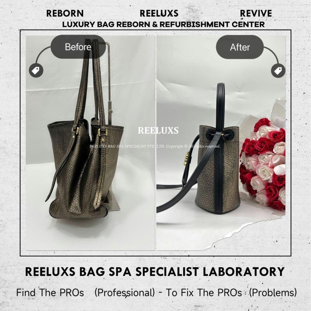 BURBBERY Metallic Leather Tote Bag Customised To Mini TB Bucket Bag Refurbishment… — frame 2