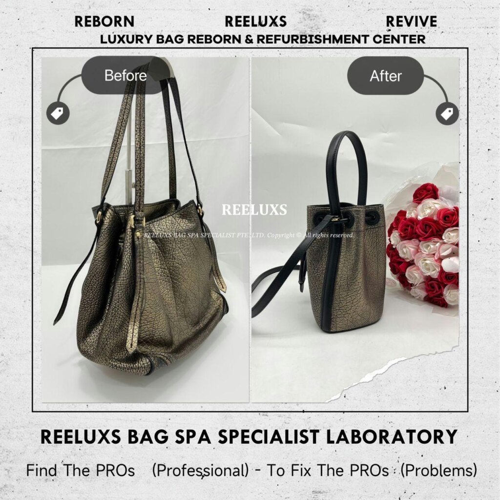 BURBBERY Metallic Leather Tote Bag Customised To Mini TB Bucket Bag Refurbishment… — frame 7