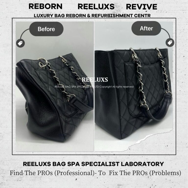 Chanel GST Black Caviar Leather Color Faded & Leather Run Of The Shape Structure Re-shape Refurbishment I REELUXS