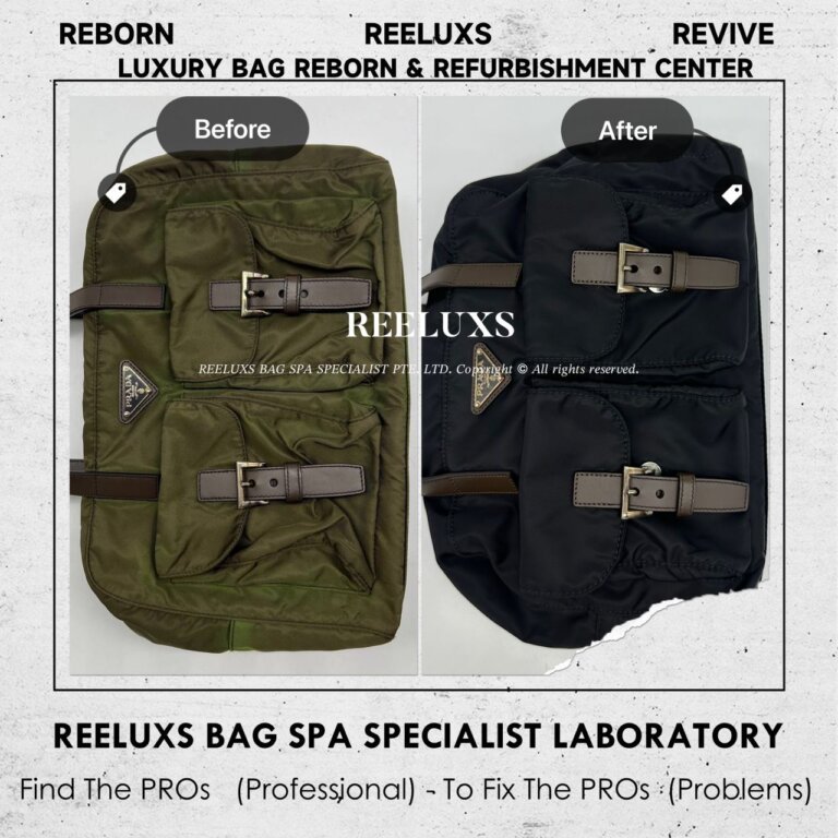 “PRADA Triangle Logo Double Pocket HandBag Nylon Color Oxidation Problem Change To Black Color Refurbishment “