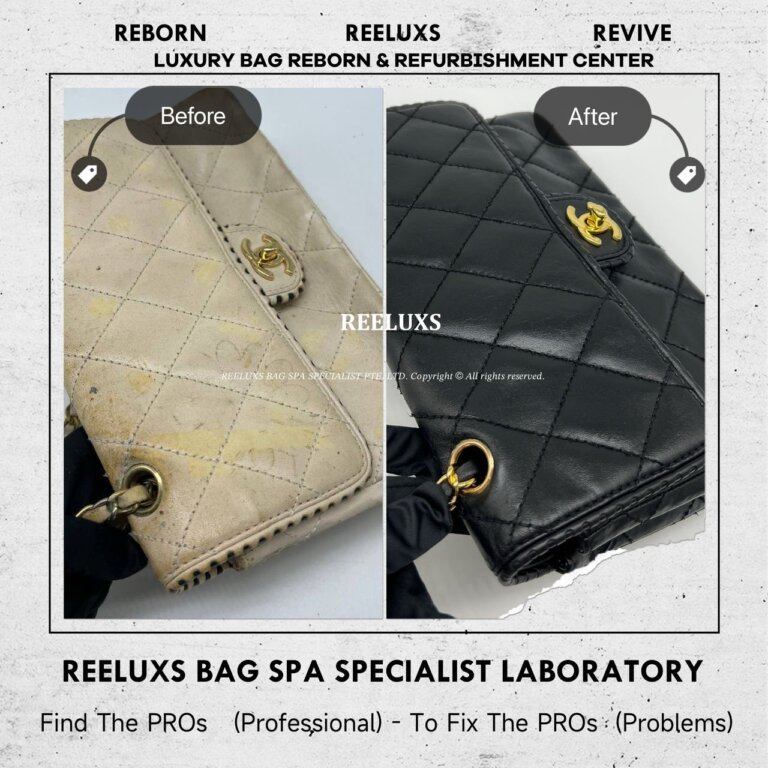 Chanel Classic Flap Color Faded  Metal Tarnished Oxidation Leather Color Damged Chain Leather Damged Changed to Black Color Refurbishment