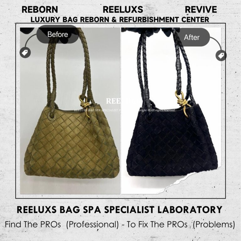BOTTEGA Veneta Intrecciato Suede Knot Shoulder Bag Suede Heavy Color Transfer Oil Edge Crack Damaged Change to Black Color Refurbishment