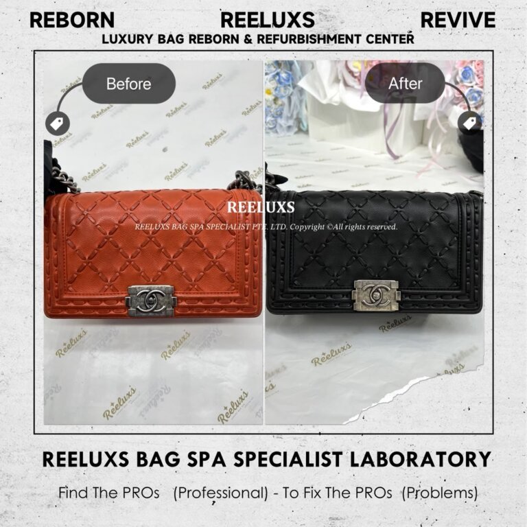 Chanel Caviar Boy Flap Bag   Leather Scratches Black Stain Color Damaged Change To Black Color Restoration