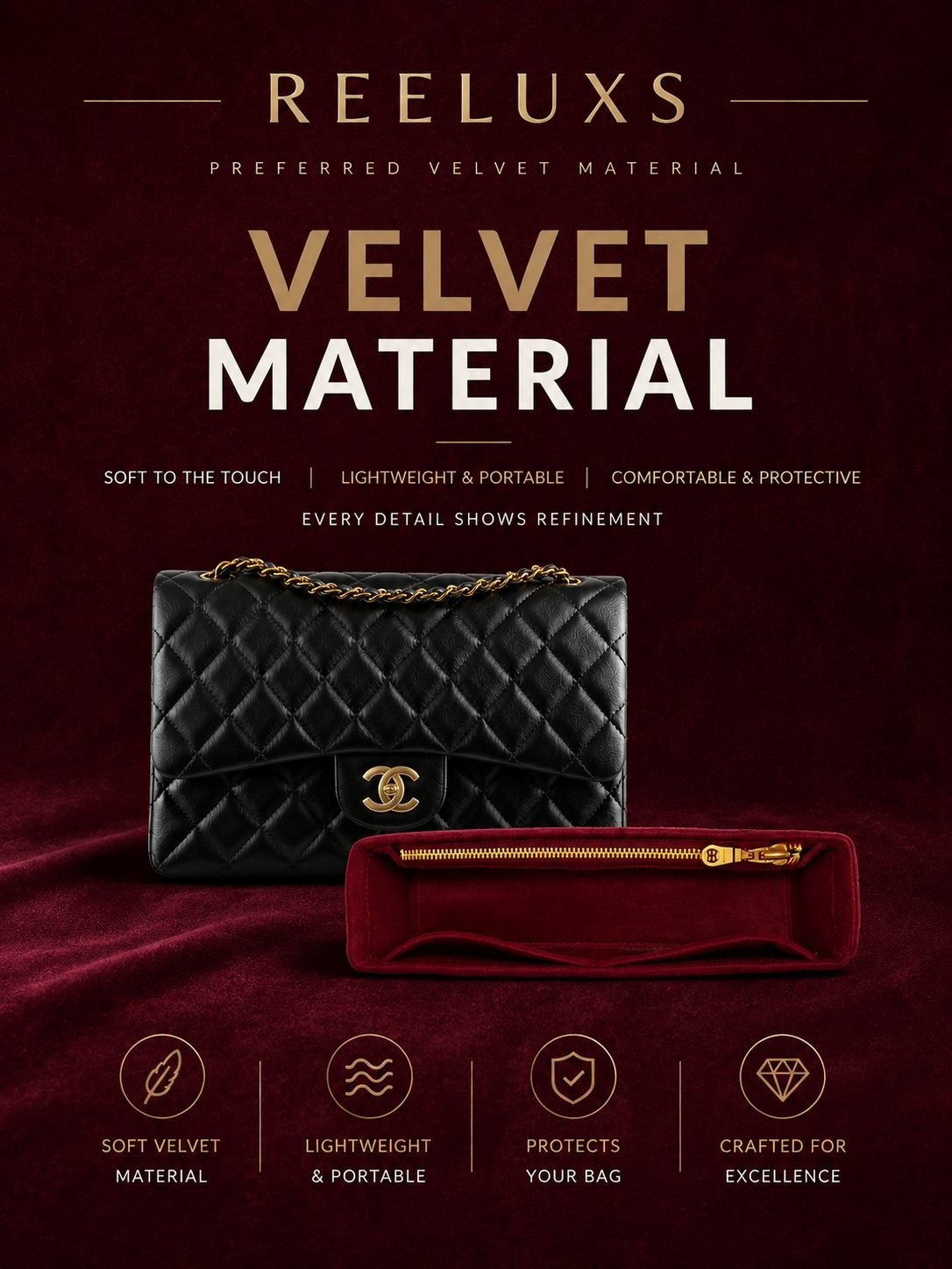 REELUXS Velvet Organizer - Chanel Classic Flap 2 REELUXS Velvet Organizer - Chanel Classic Flap - Image 2