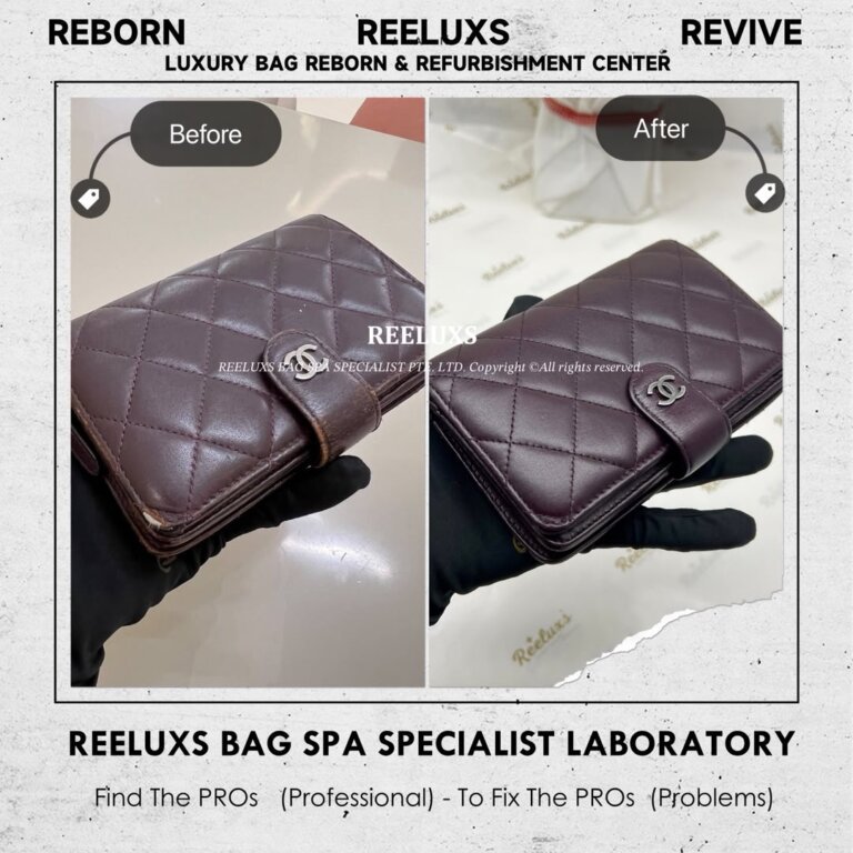 Chanel Wallet Inner Color Stain  Color Fadeed Leather Peel Off Corner Damaged Restoration