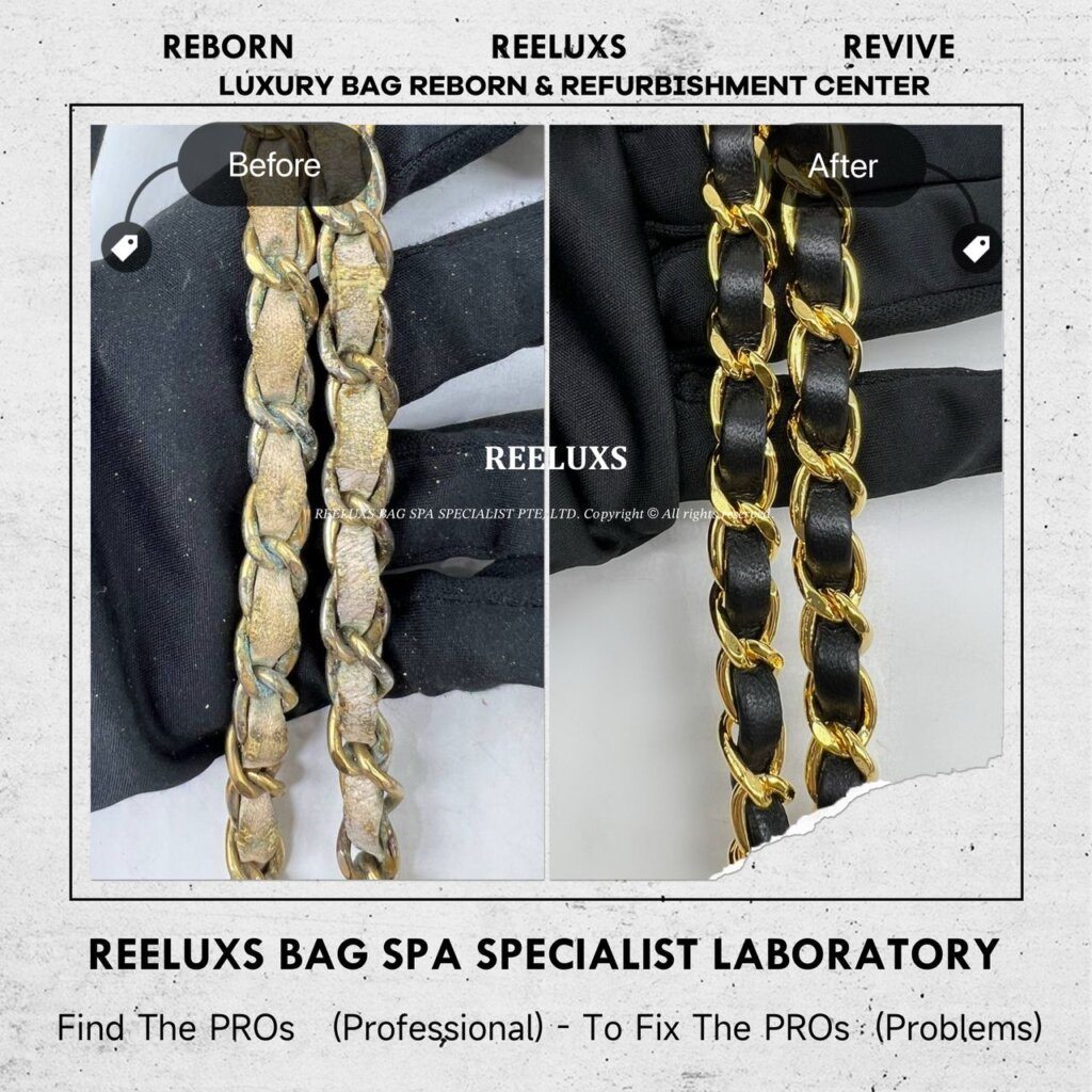 Classic Flap Color Faded Metal Tarnished Oxidation Leather Color Damged Chain Leather… — frame 8