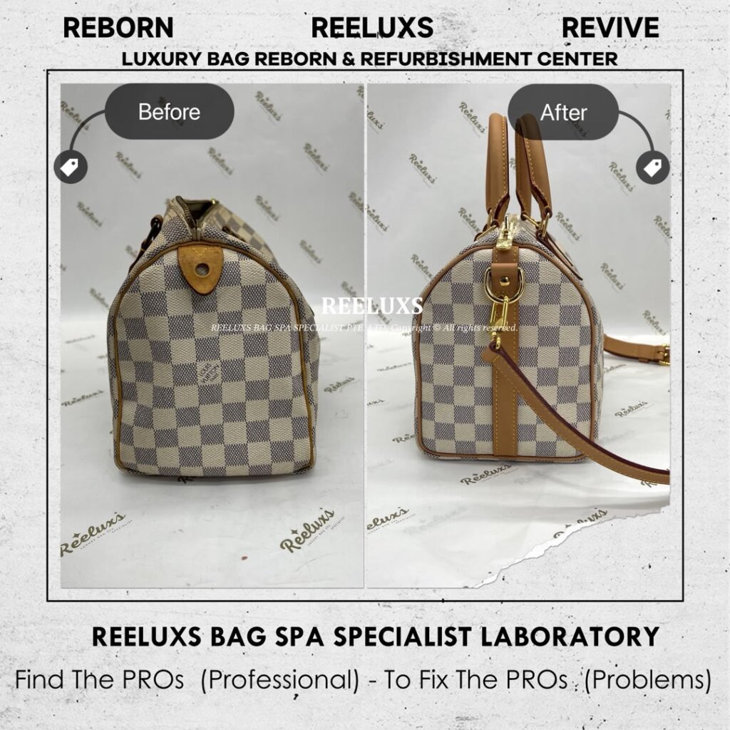 Speedy Damier Azur Bag Vachetta Fully Stain, Cracked Damaged Customized To LOUIS… — frame 14