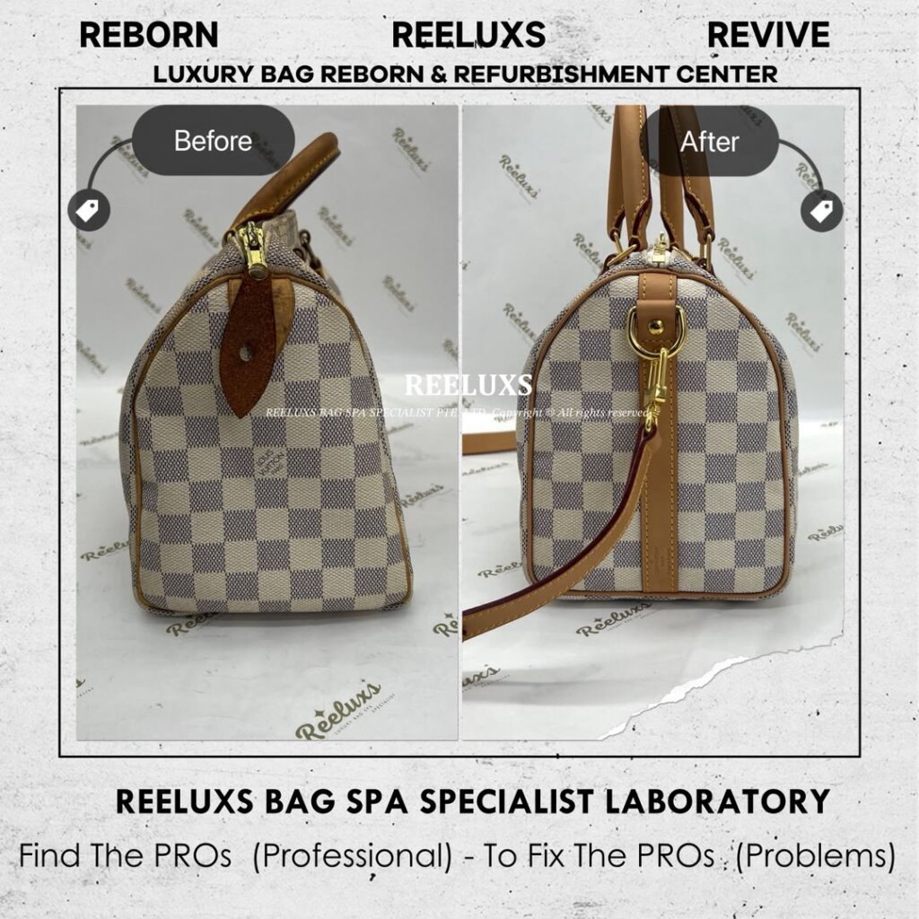 Speedy Damier Azur Bag Vachetta Fully Stain, Cracked Damaged Customized To LOUIS… — frame 15