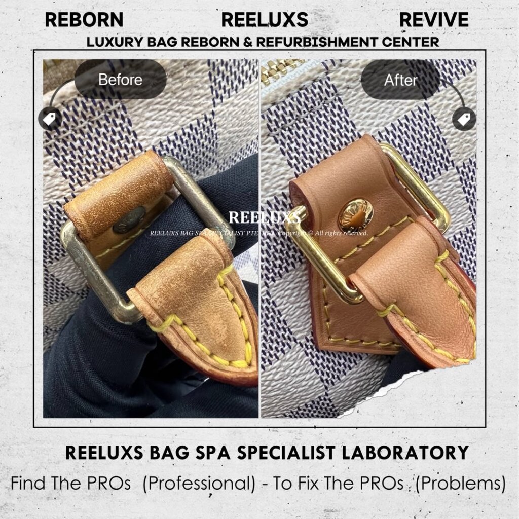Speedy Damier Azur Bag Vachetta Fully Stain, Cracked Damaged Customized To LOUIS… — frame 16