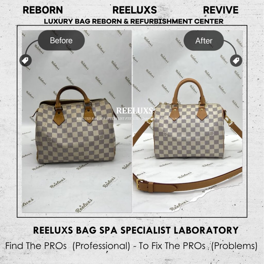 Speedy Damier Azur Bag Vachetta Fully Stain, Cracked Damaged Customized To LOUIS… — frame 18